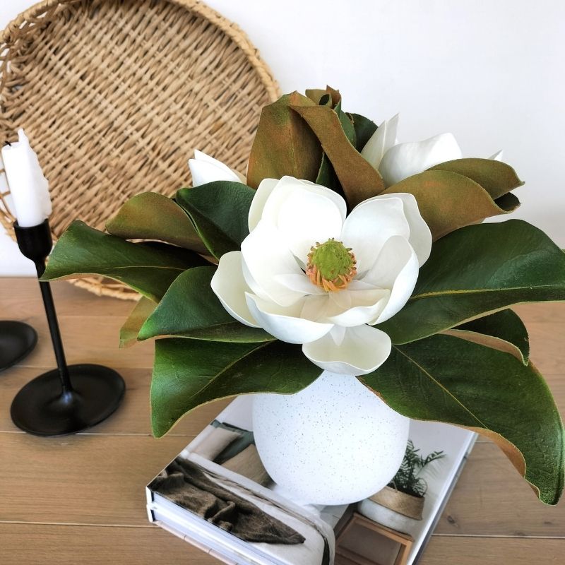 Olive artificial-magnolia-flower-vase-arrangement