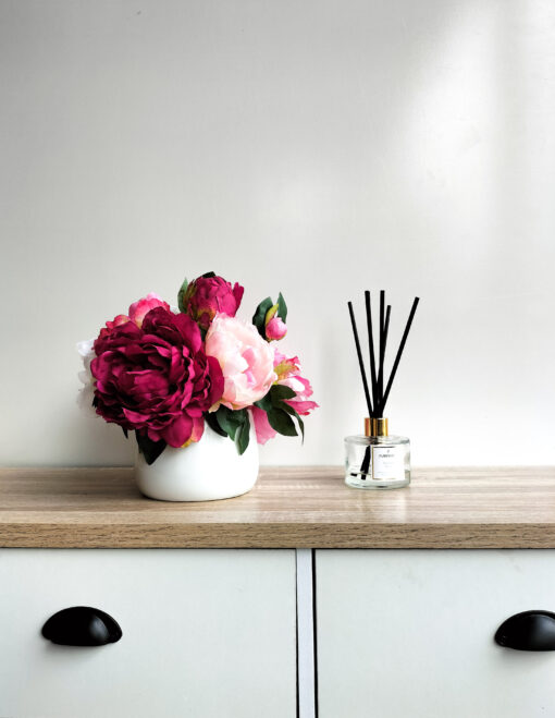 bright-pink-faux-flower-arrangement