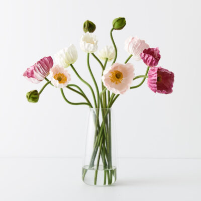 pink-artificial-poppy-arrangement-glass-vase